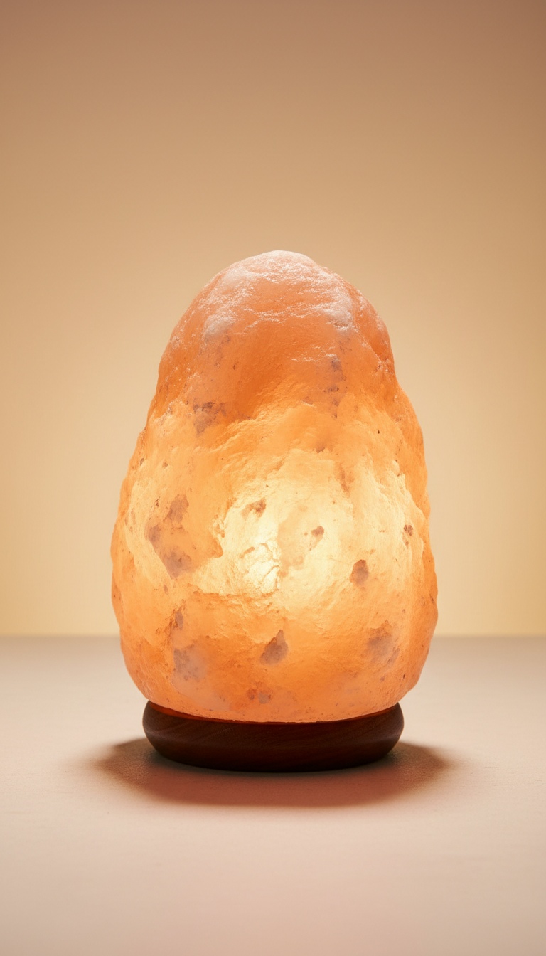 Classic Himalayan salt lamp with wood base